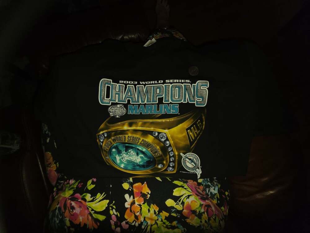 Vintage 2003 World Series Champions Florida Marlins Ring T-Shirt Black